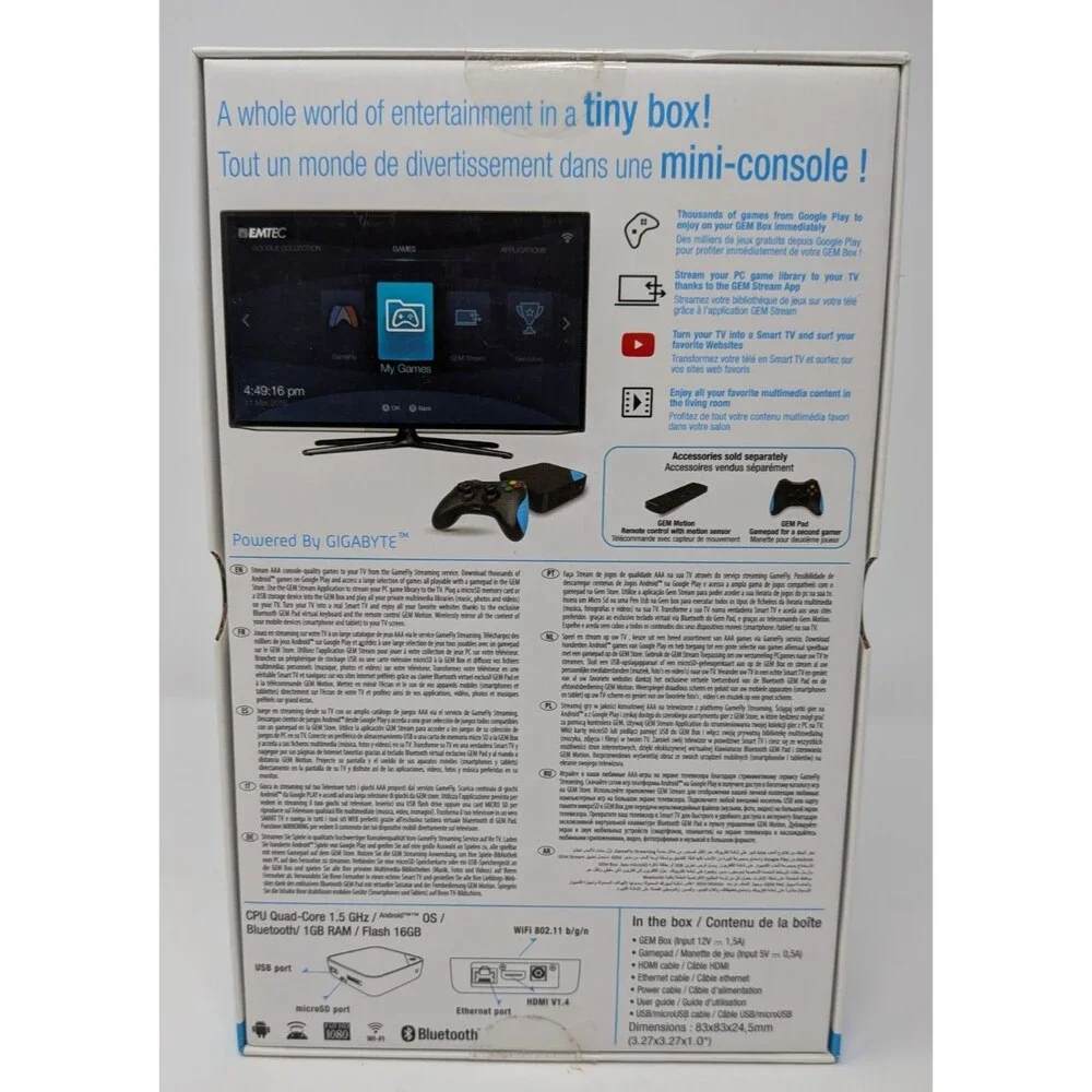 EMTEC GemBox ECLTVF500US Android Game Console 16GB w/ Controller HDMI WiFi NEW